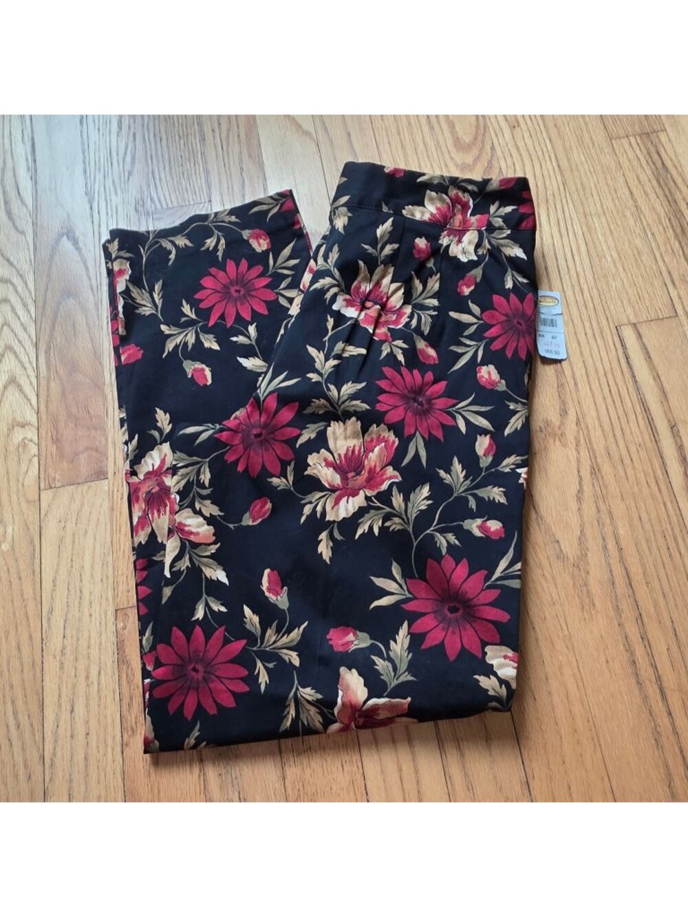 Talbots Petites 4P Black Floral Stretch Ankle Pants Cotton Blend New With Tags